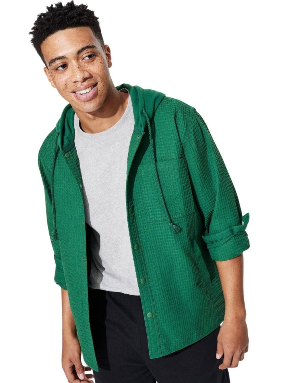 NWT Original Use Mens Hooded Long Sleeve Button-Down Shirt 90756408 Green L